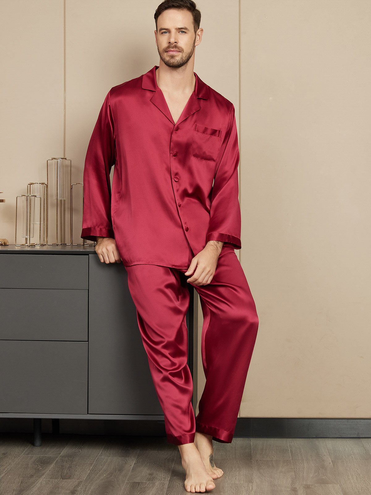 [خمر] SilkSilky-SA الحرير الخالص Mens Pajamas 005
