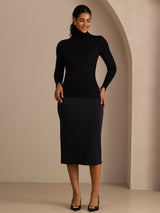 [أسود] SilkSilky-SA Long Sleeve Turtle Neck تي شيرت نسائية 007