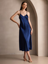 [أزرق غامق] SilkSilky-SA Sleeveless V Neck فساتين نسائية 001