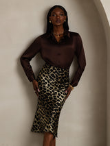 [شوكولاتة داكنة] SilkSilky-SA Long Sleeve Lapel Collar بلايز نسائية 008