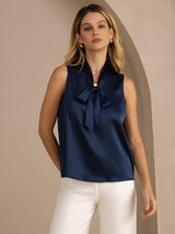 [أزرق غامق] SilkSilky-SA Sleeveless Tie Neck كامي 001