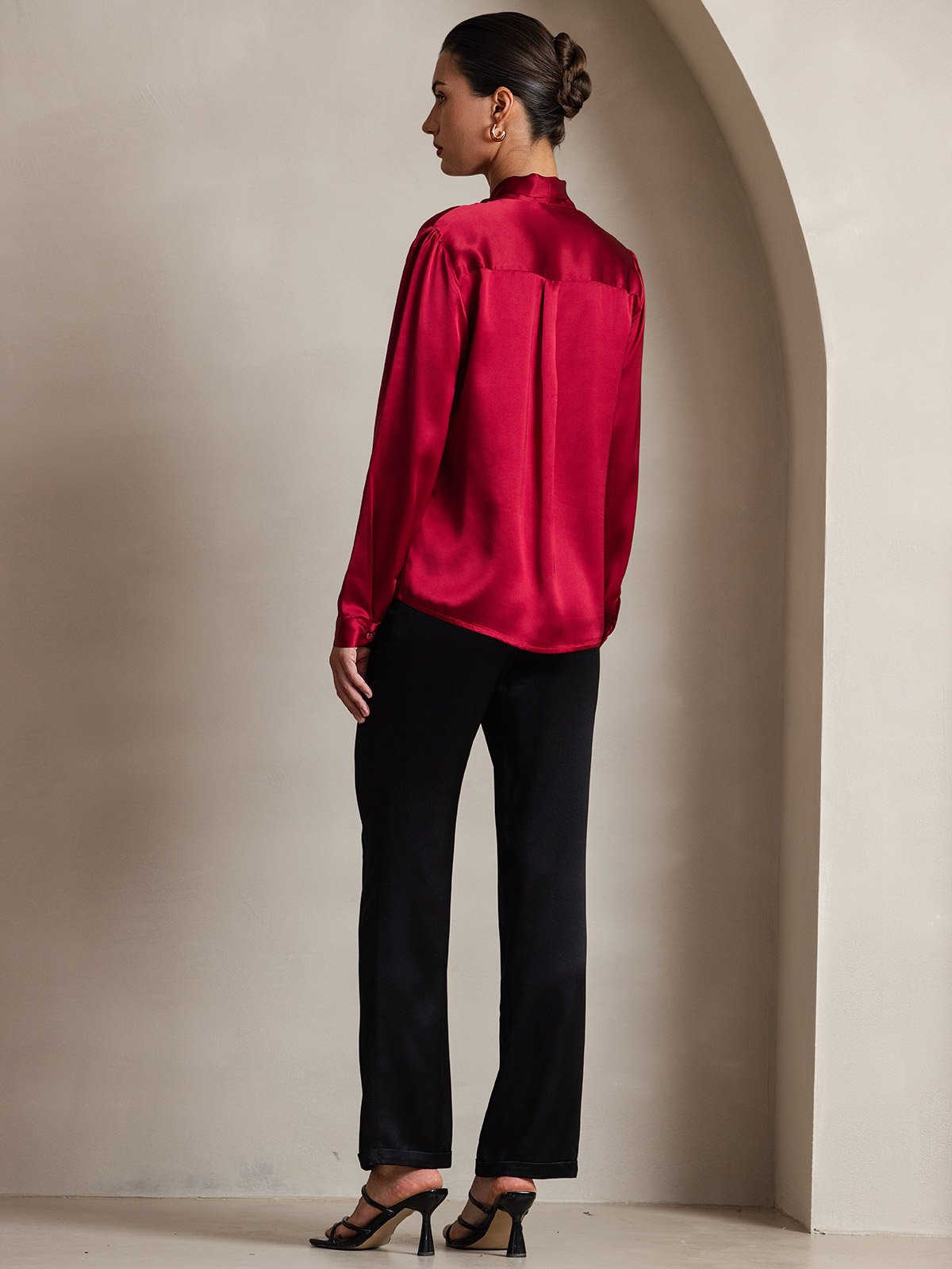 [خمر] SilkSilky-SA 19Momme الحرير الأكمام الطويلة Blouse 004