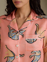 [قطة وردية] SilkSilky-SA Short Sleeve Lapel Collar طقم بيجامة نسائي 004