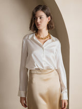 [أبيض] SilkSilky-SA Long Sleeve Lapel Collar بلايز نسائية 001