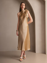 [شامبانيا] SilkSilky-SA Sleeveless Tie Neck فساتين نسائية 006