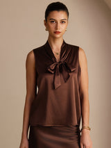 [شوكولاتة داكنة] SilkSilky-SA Sleeveless Tie Neck كامي 001