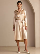 [شامبانيا] SilkSilky-SA Long Sleeve Lapel Collar فساتين نسائية 001