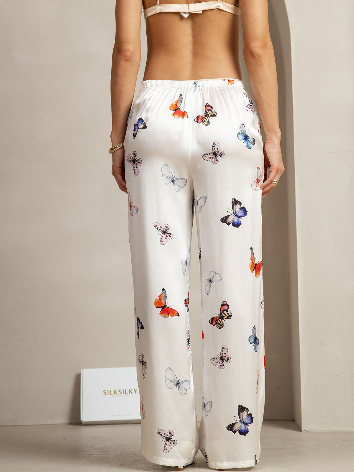 [فراشة بيضاء] SilkSilky-SA 19Momme الحرير Womens Pants 002