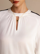 [أبيض] SilkSilky-SA Long Sleeve Keyhole Neck بلوزات نسائية 006