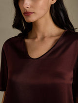 [بني] SilkSilky-SA Half Sleeve V Neck باس النوم 004