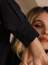 [أسود] SilkSilky-SA Long Sleeve Lapel Collar بلايز نسائية 006