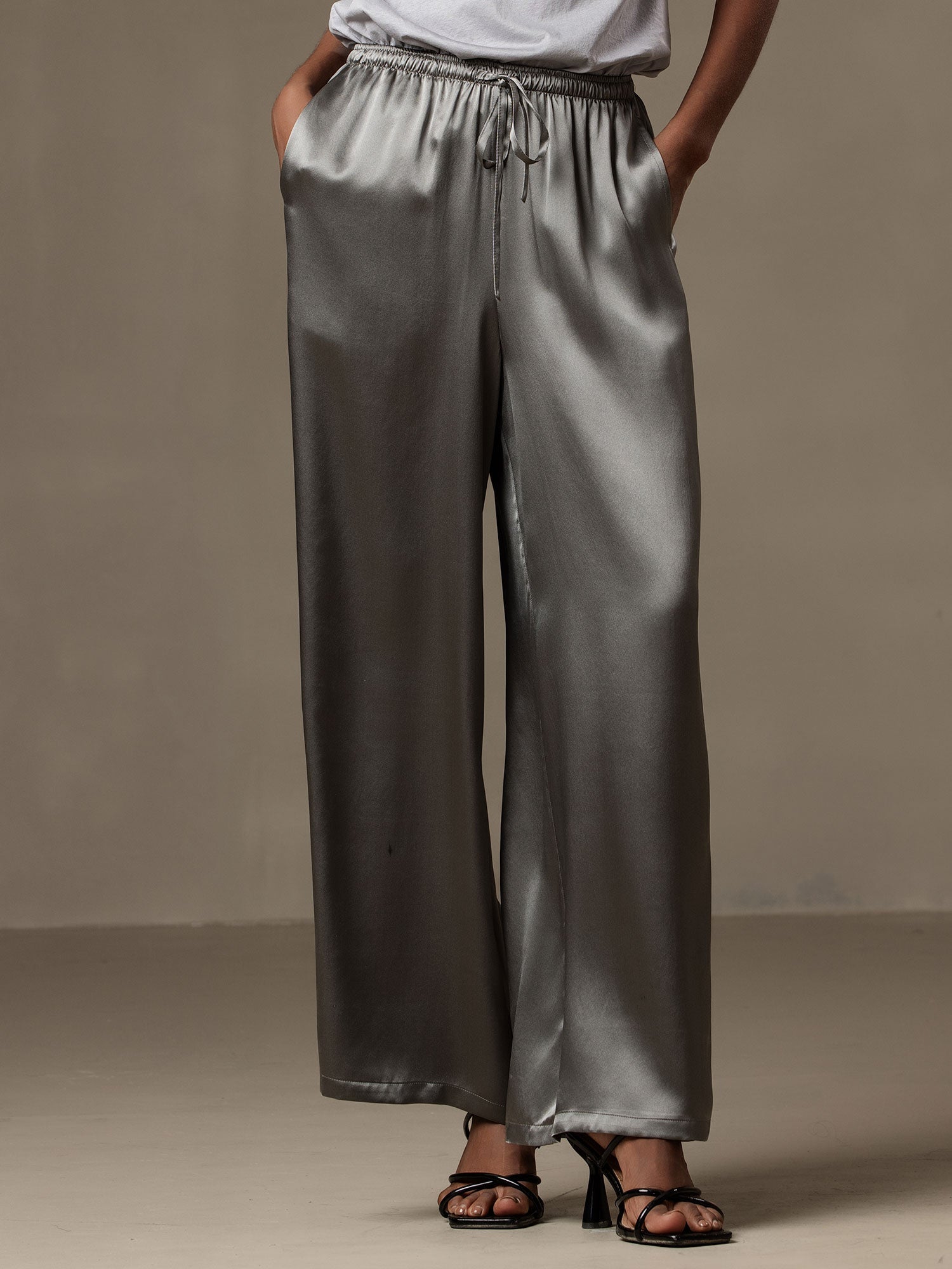 [الرمادي الداكن] SilkSilky-SA Pure Silk Womens Pants 001