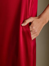 [خمر] SilkSilky-SA 3/4 Sleeve Round Neck فساتين نسائية 003