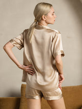 [شامبانيا] SilkSilky-SA Short Sleeve Lapel Collar طقم بيجامة نسائي 002