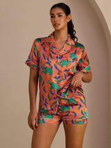 [فيل صلصالي] SilkSilky-SA Short Sleeve Lapel Collar طقم بيجامة نسائي 003