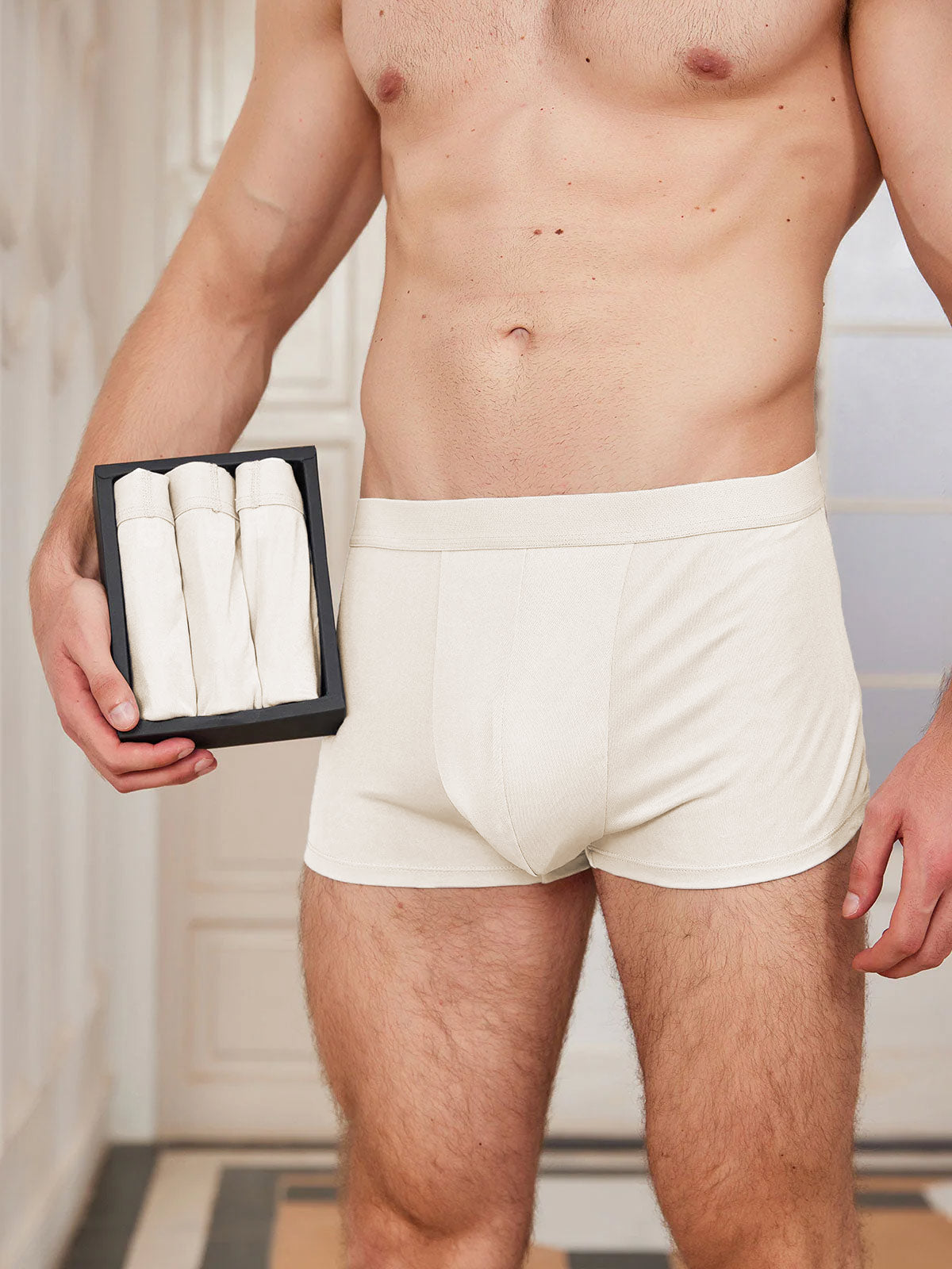 [اللون البيج] SilkSilky-SA الحرير الخالص Mens Underwear 001
