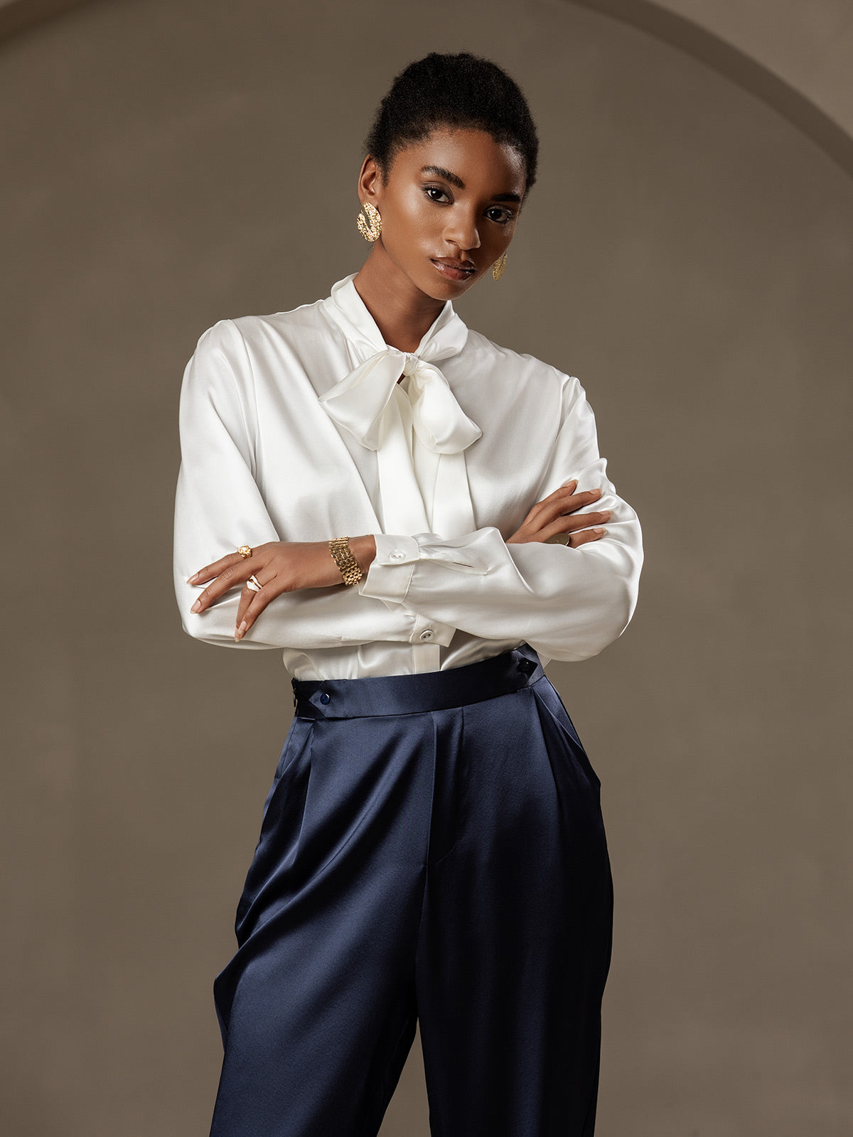 [أزرق غامق] SilkSilky-SA 19Momme الحرير Womens Pants 003