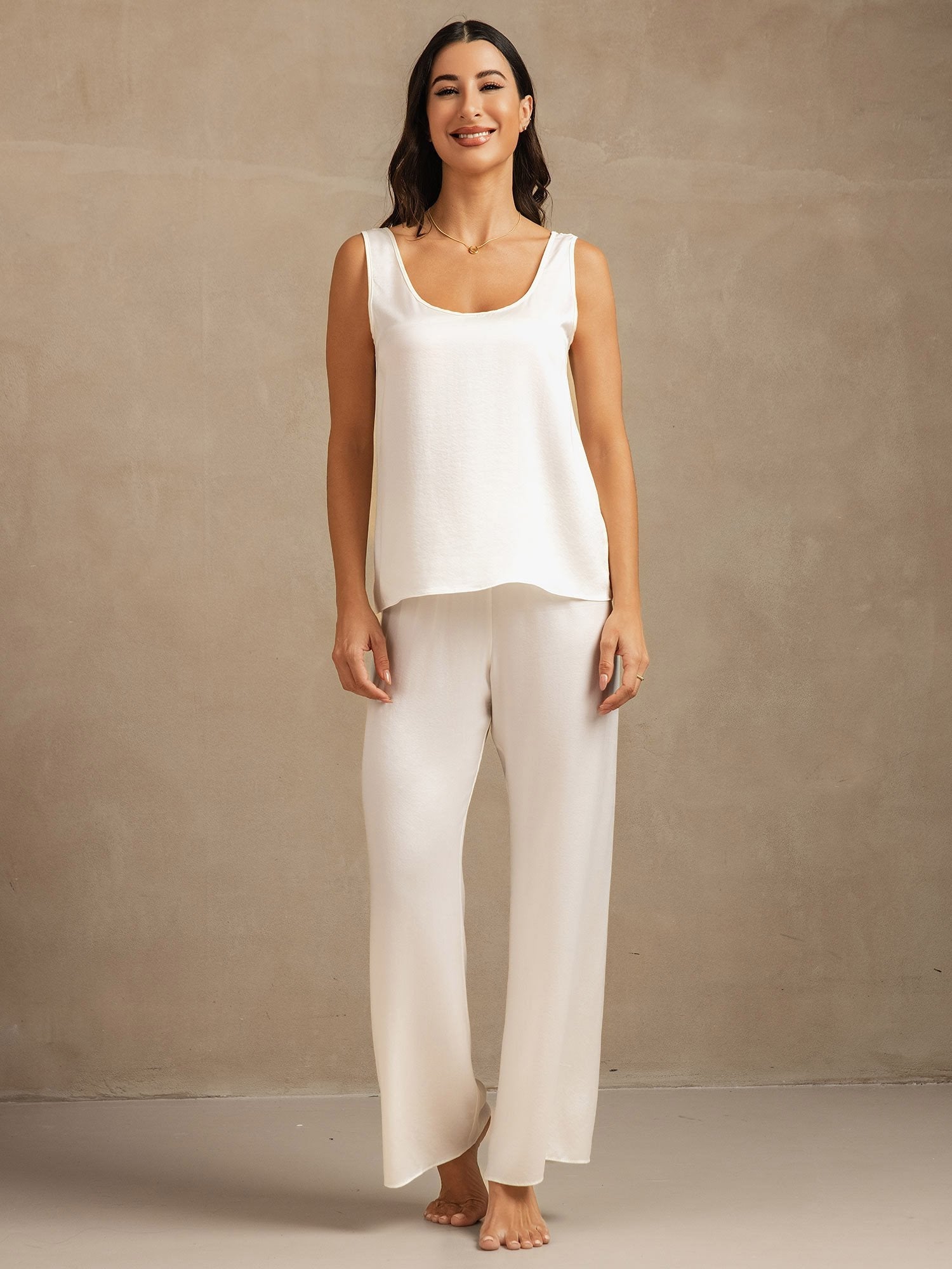 [أبيض] SilkSilky-SA 19Momme الحرير Womens Pajamas 001,