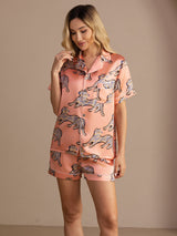 [قطة وردية] SilkSilky-SA Short Sleeve Lapel Collar طقم بيجامة نسائي 005