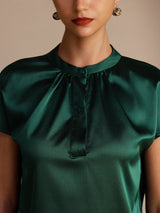 [أخضر غامق] SilkSilky-SA Short Sleeve Split بلوزات نسائية 004