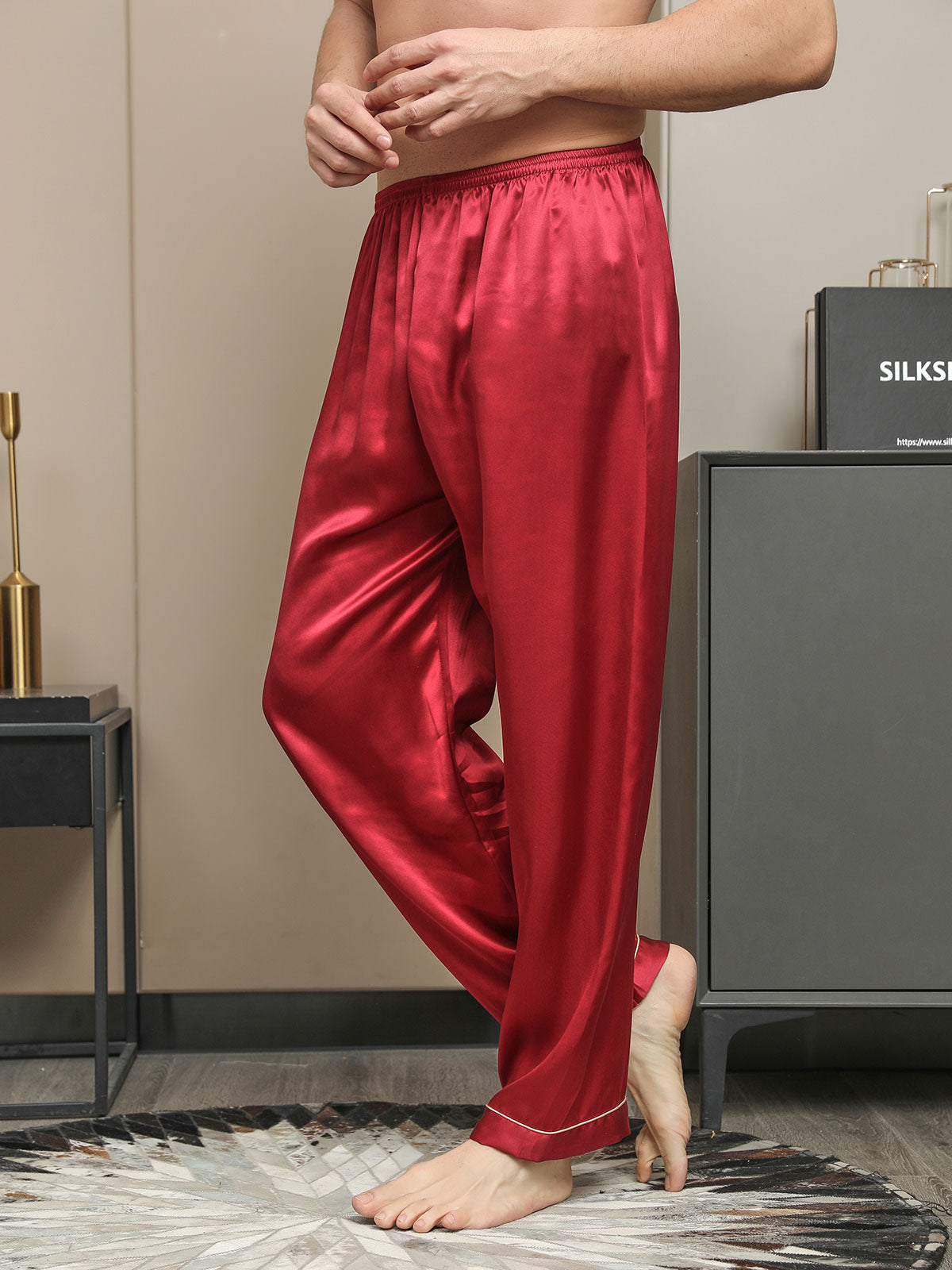 [أحمر] SilkSilky-SA الحرير الخالص Mens Sleep Bottoms 003
