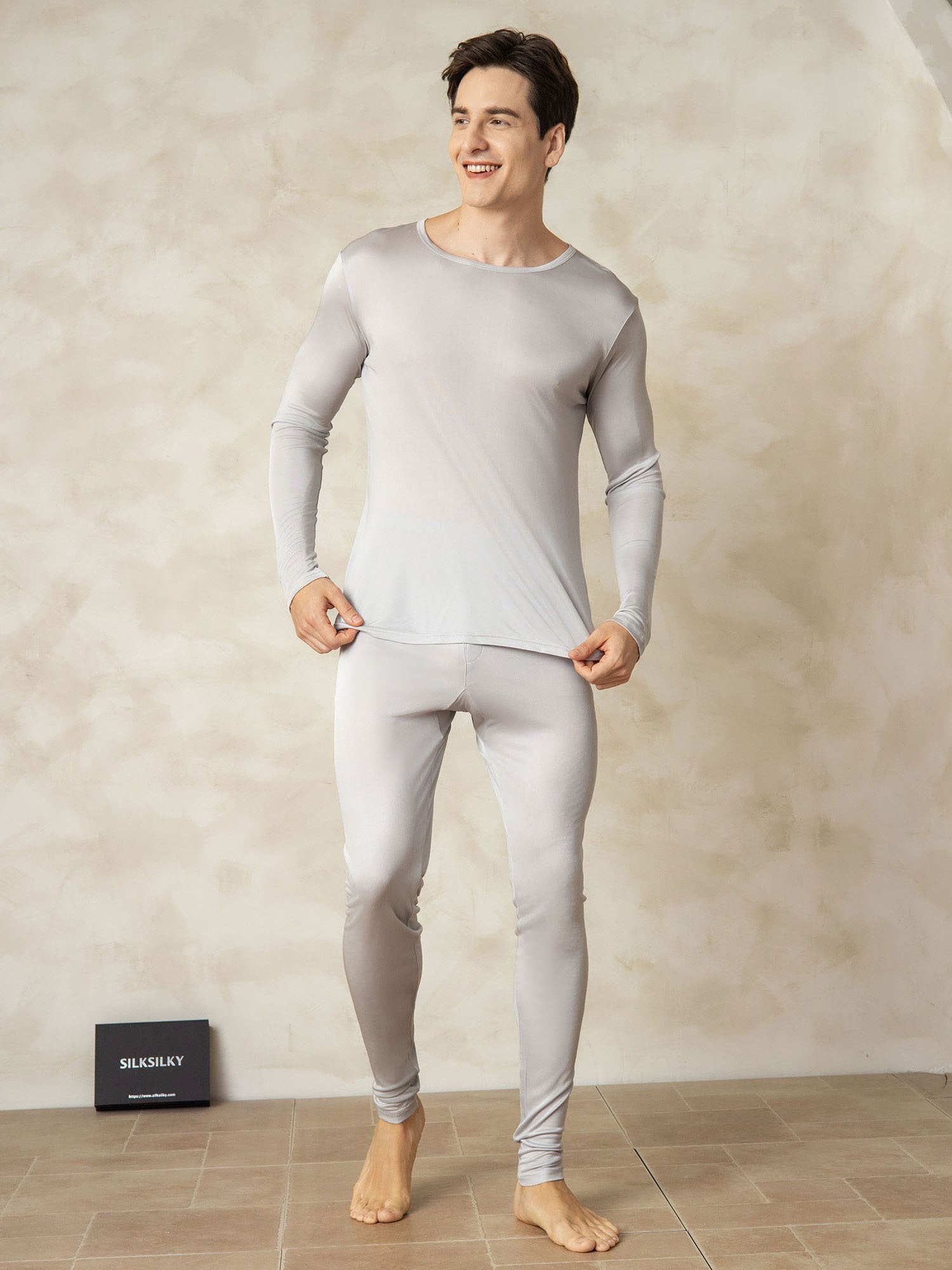 [فضة] SilkSilky-SA الحرير Mens Pajamas 003