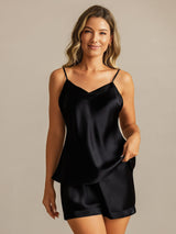 [أسود] SilkSilky-SA Sleeveless V Neck مجموعة قميص قصير 001