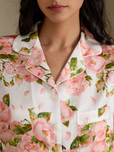 [فاوانيا بيضاء] SilkSilky-SA Short Sleeve Notch Collar طقم بيجامة نسائي 005