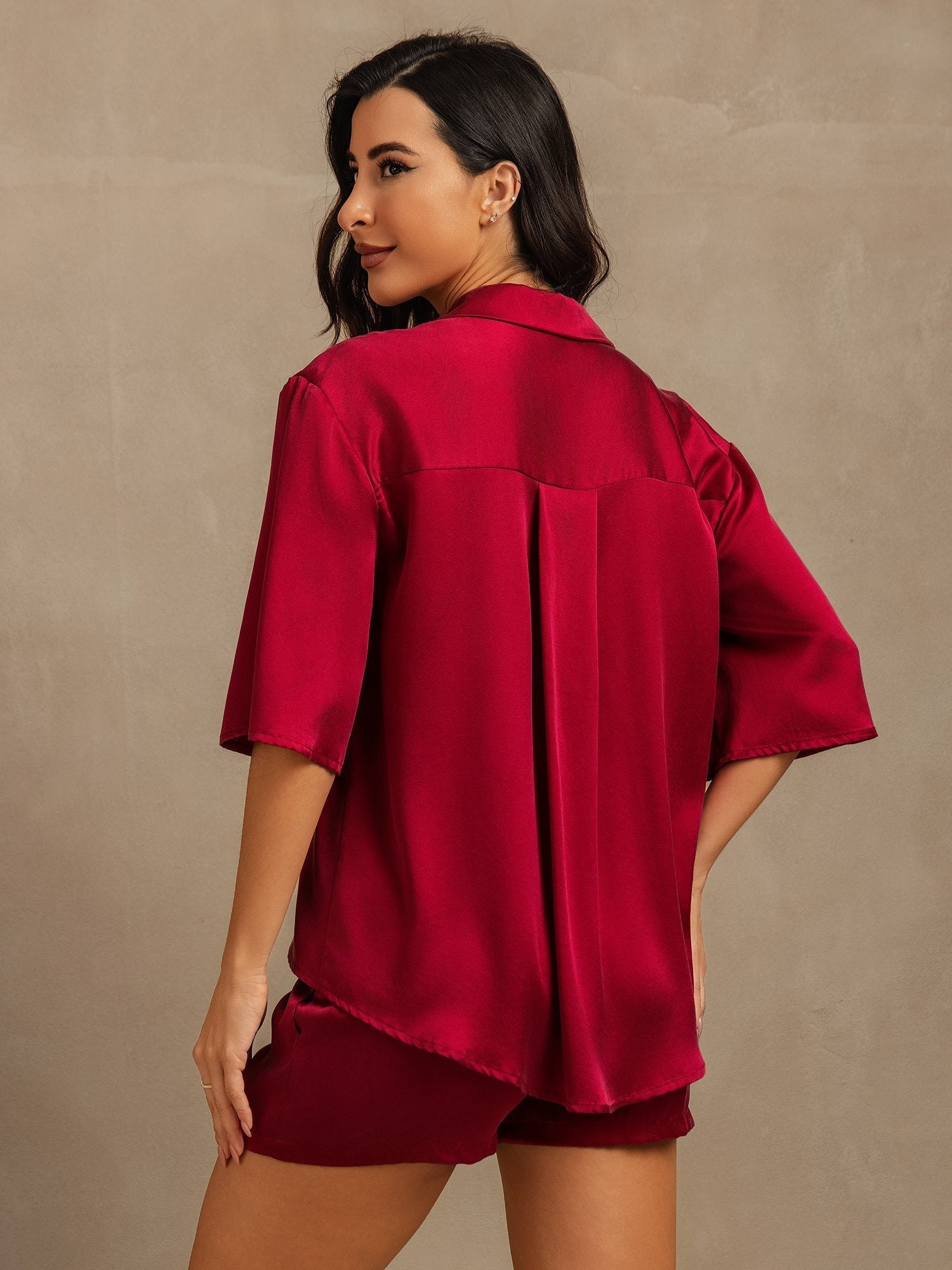 [خمر] SilkSilky-SA 19Momme الحرير الخالص Notch Collar طقم بيجامة نسائي 002,