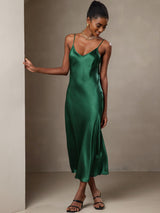 [أخضر] SilkSilky-SA Sleeveless V Neck فساتين نسائية 007