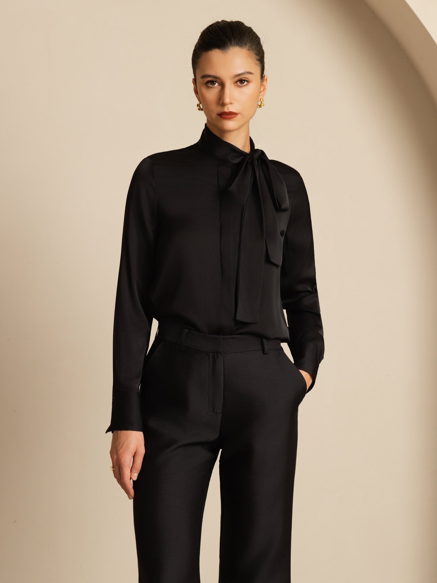 [أسود] SilkSilky-SA 19Momme Blouse 005