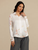 [أبيض] SilkSilky-SA Long Sleeve Lapel Collar بلايز نسائية 003