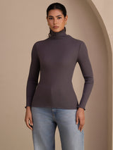 [الرمادي الداكن] SilkSilky-SA Long Sleeve Turtle Neck تي شيرت نسائية 001