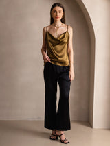 [بني] SilkSilky-SA Spaghetti Strap Cowl Neck كامي 005