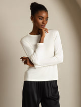 [أبيض] SilkSilky-SA Long Sleeve Crew Neck تي شيرت نسائية 006