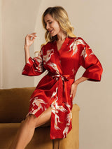 [احمر غامق] SilkSilky-SA 3/4 Sleeve رداء حمام نسائي 001