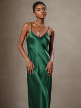 [أخضر] SilkSilky-SA Sleeveless V Neck فساتين نسائية 003