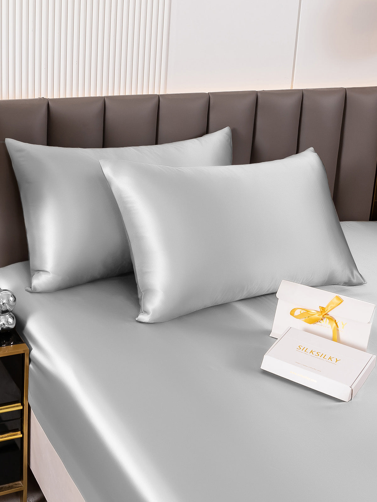 [فضة] SilkSilky-SA 19Momme الحرير الخالص Pillowcase 001