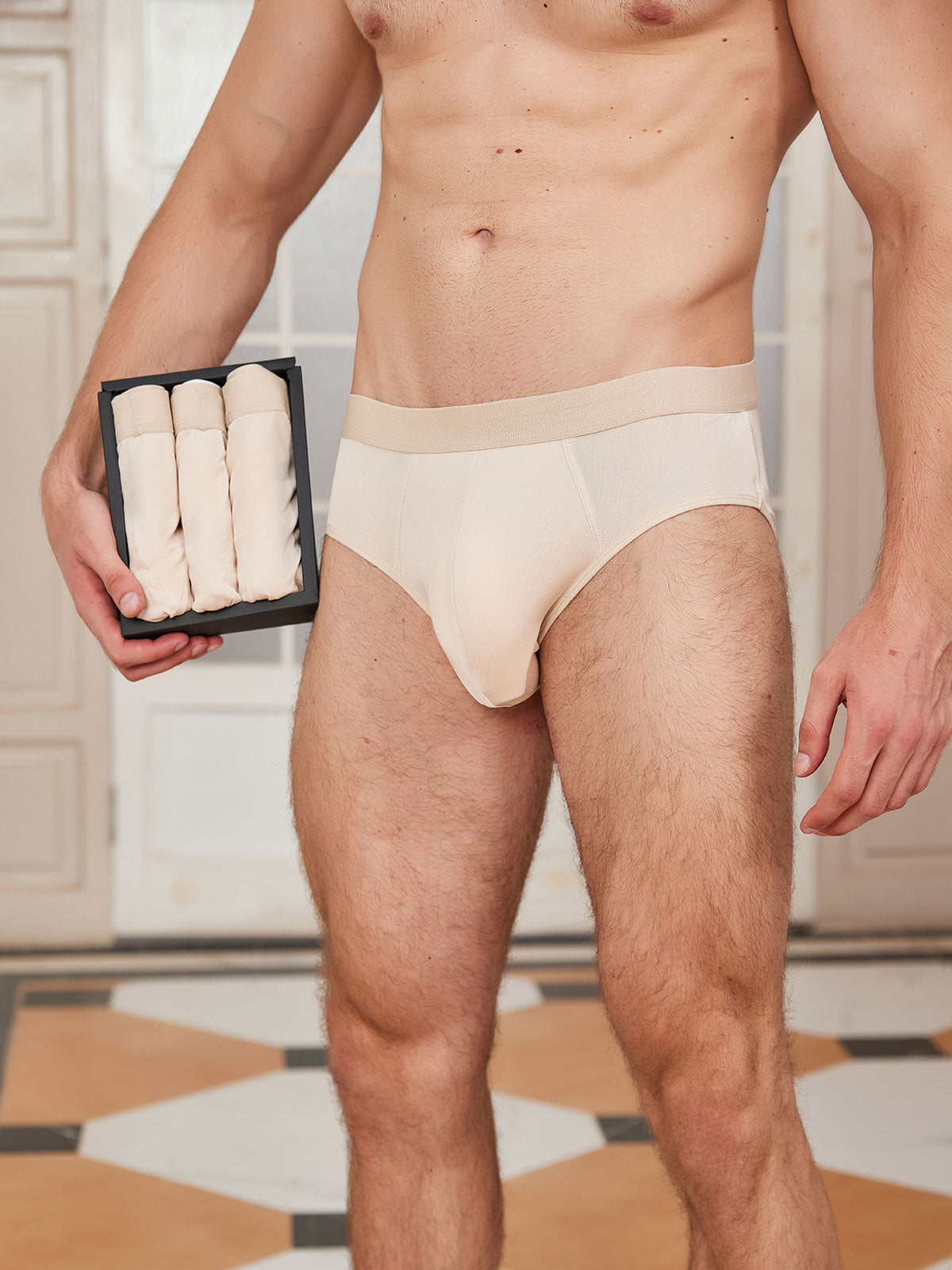 [اللون البيج] SilkSilky-SA Silk Mens Underwear 001