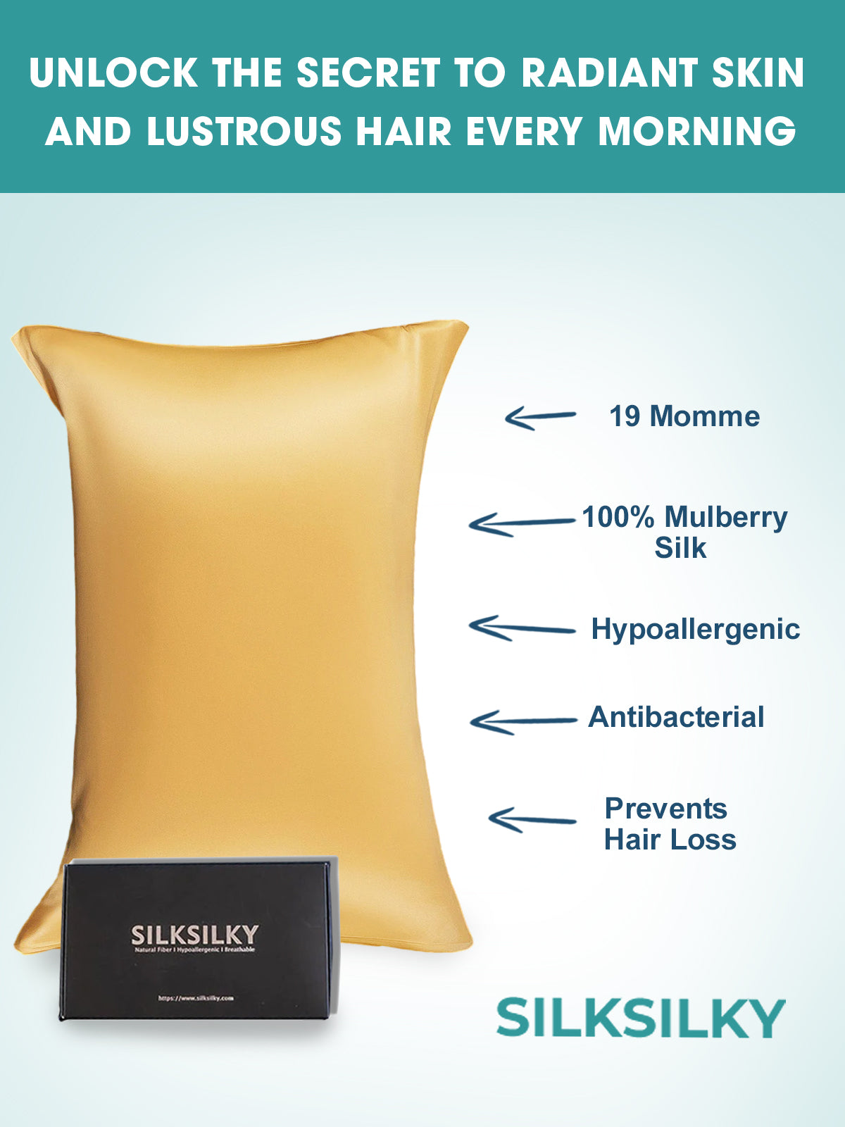 [شامبانيا] SilkSilky-SA 19Momme الحرير الخالص Pillowcase 003