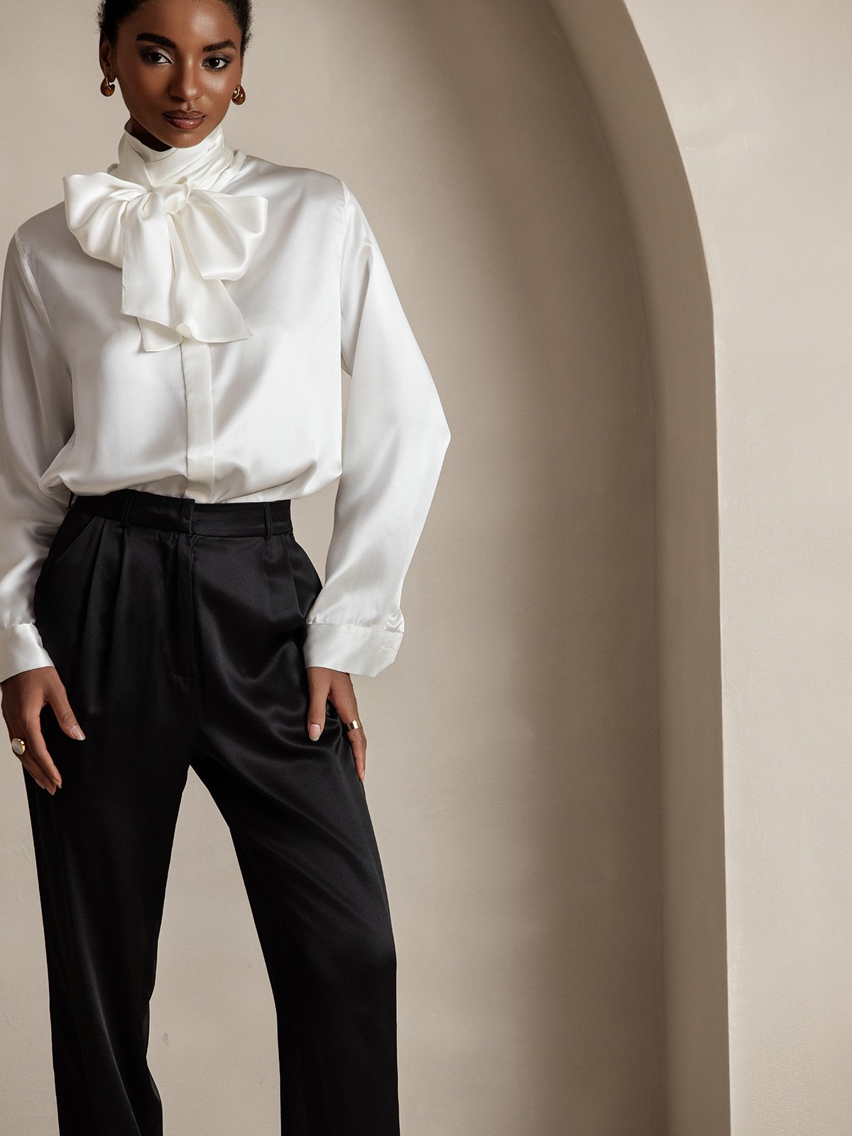 [أسود] SilkSilky-SA 19Momme الحرير Womens Pants 003