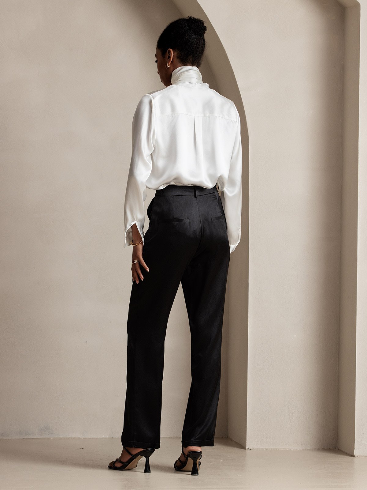 [أسود] SilkSilky-SA 19Momme الحرير Womens Pants 004