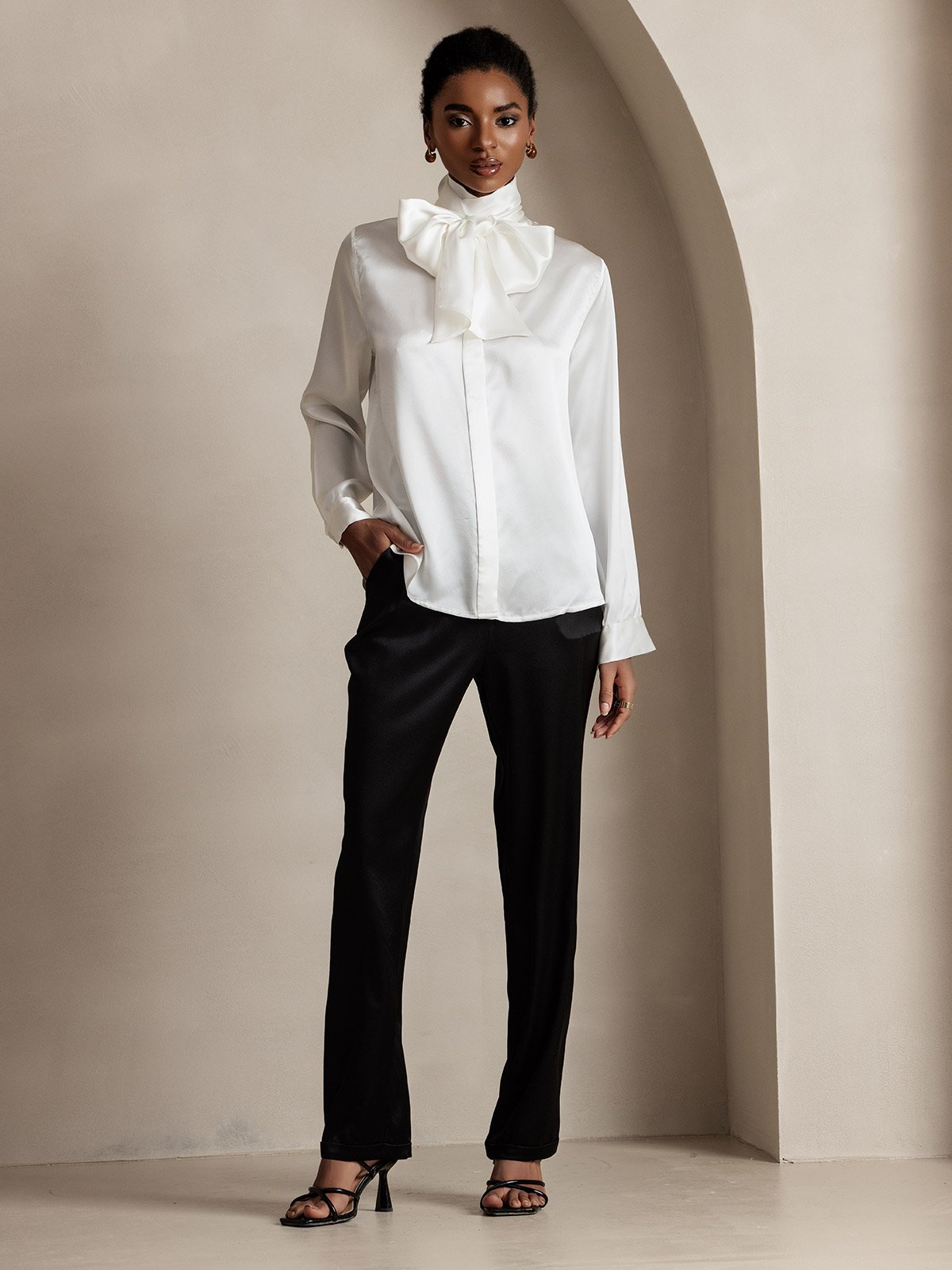 [أسود] SilkSilky-SA 19Momme الحرير Womens Pants 005