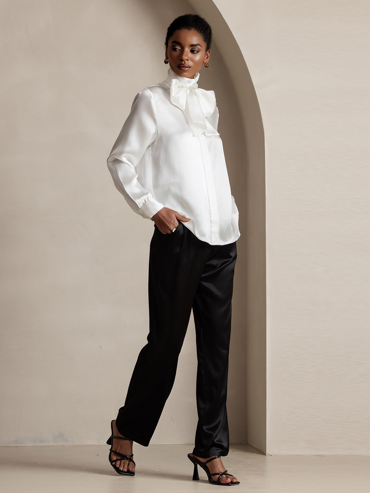 [أسود] SilkSilky-SA 19Momme الحرير Womens Pants 006