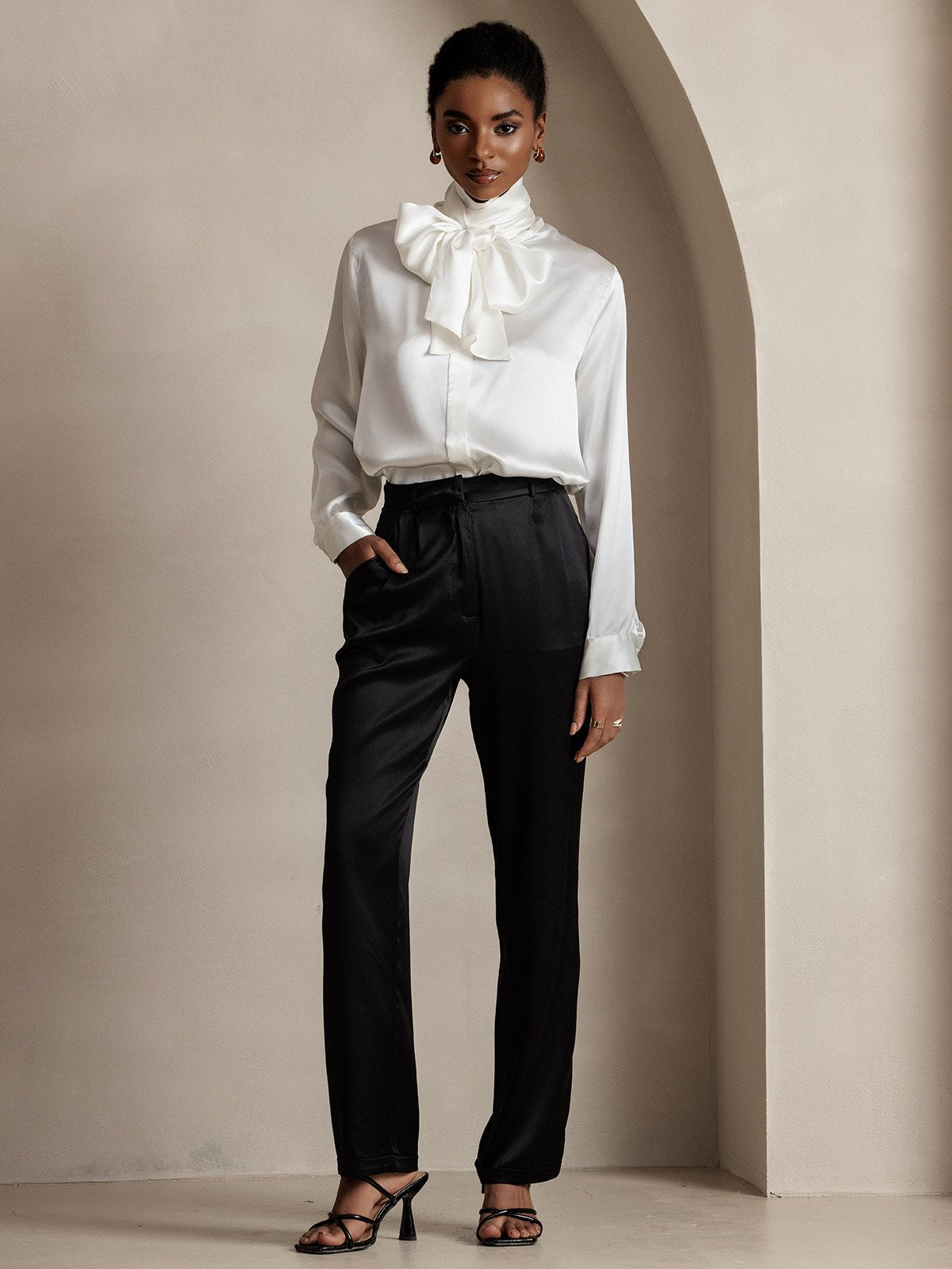 [أسود] SilkSilky-SA 19Momme الحرير Womens Pants 007