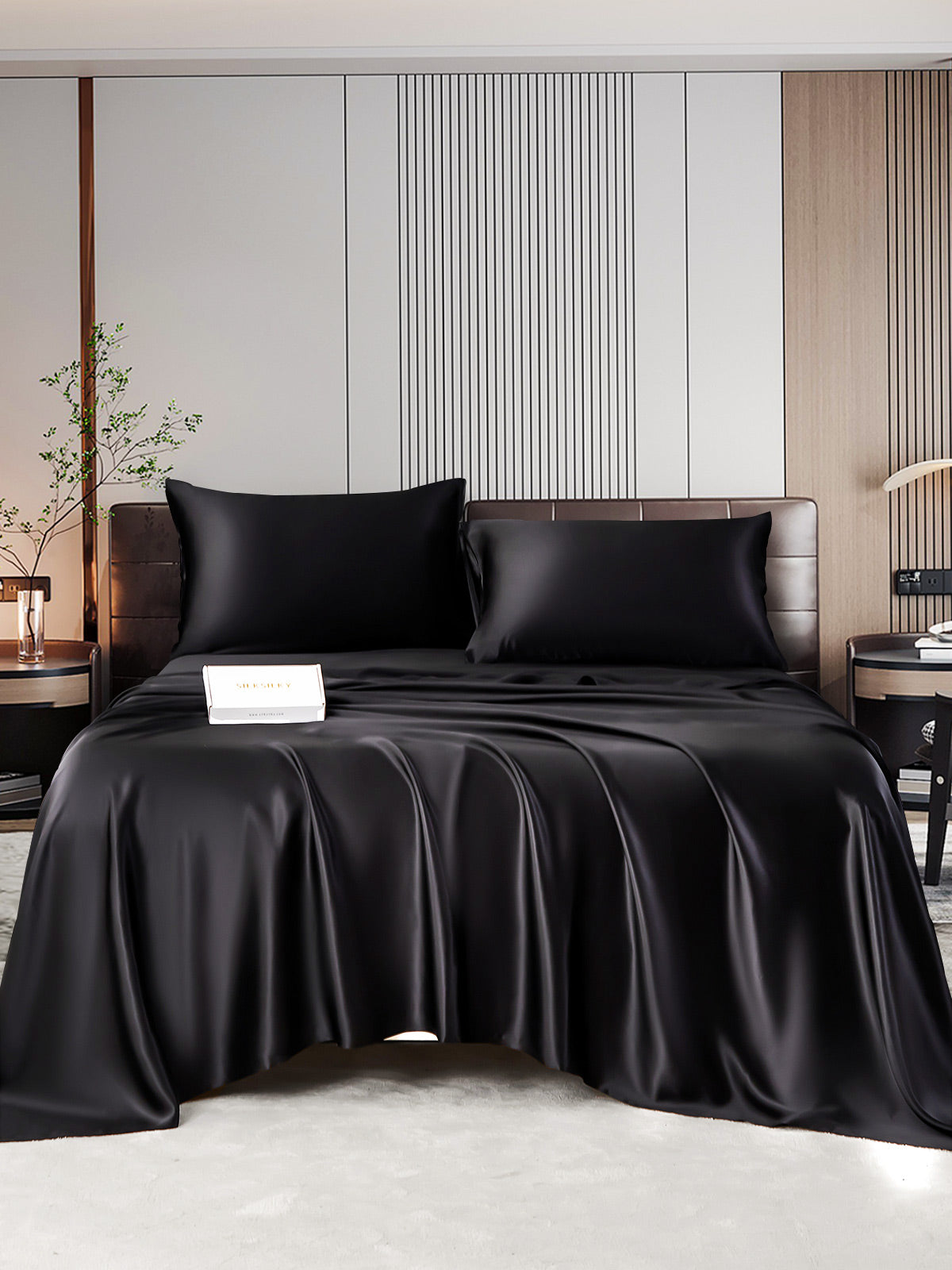 [أسود] SilkSilky-SA 22Momme الحرير الخالص Bedding Set 001