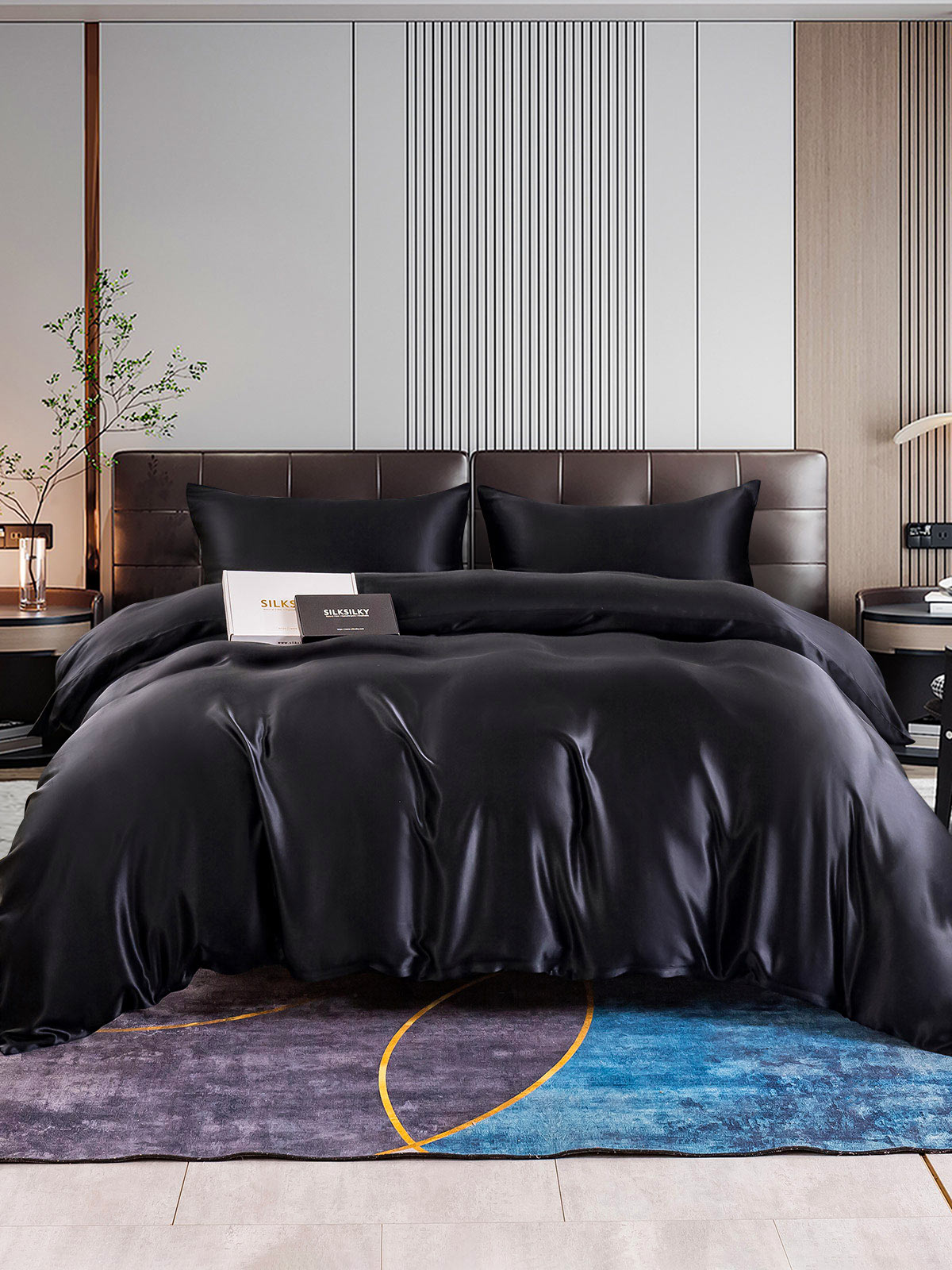 [أسود] SilkSilky-SA 22Momme الحرير الخالص Bedding Set 001