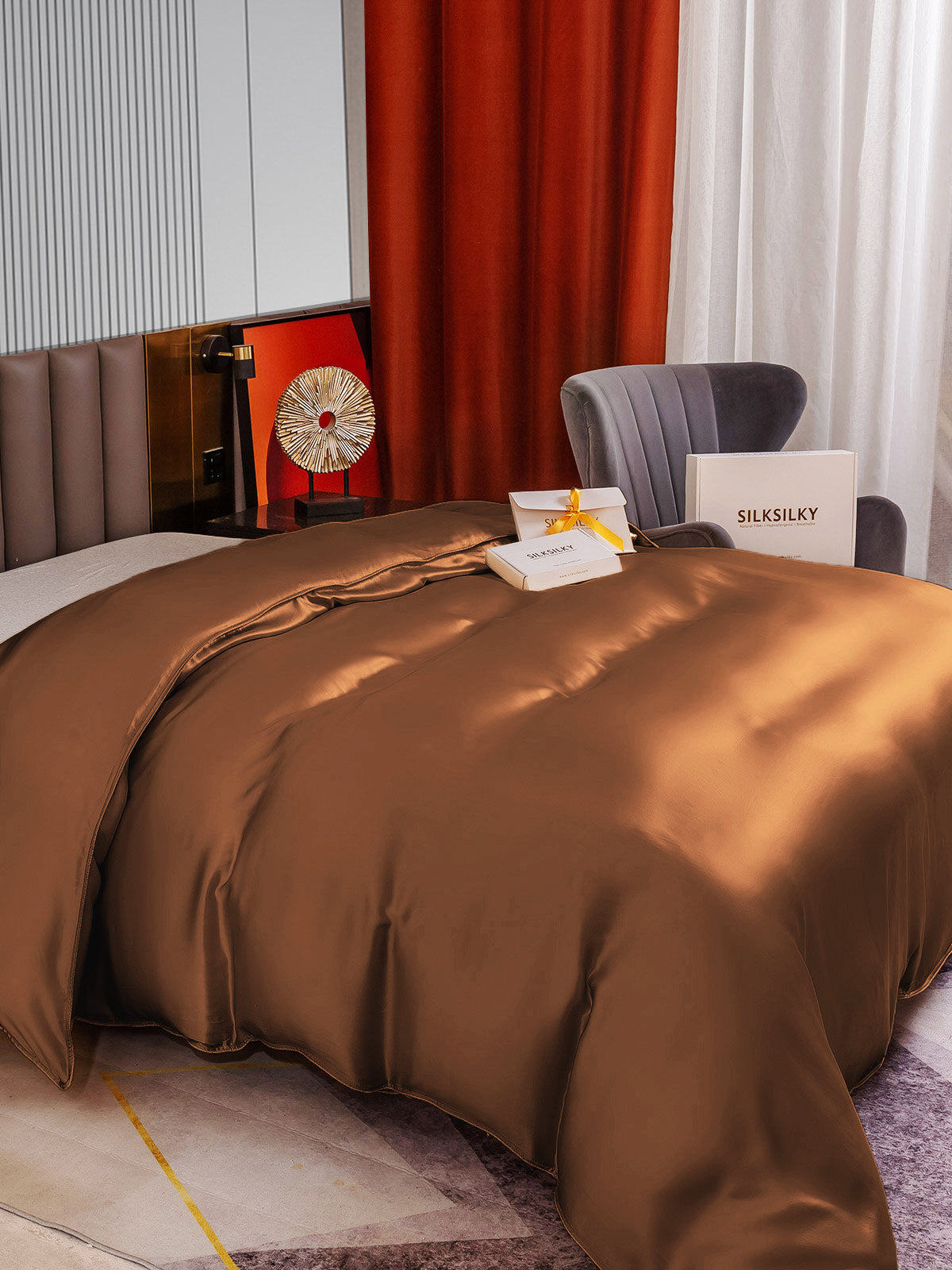 [اللون البيج] SilkSilky-SA 22Momme الحرير الخالص Duvet Cover 004