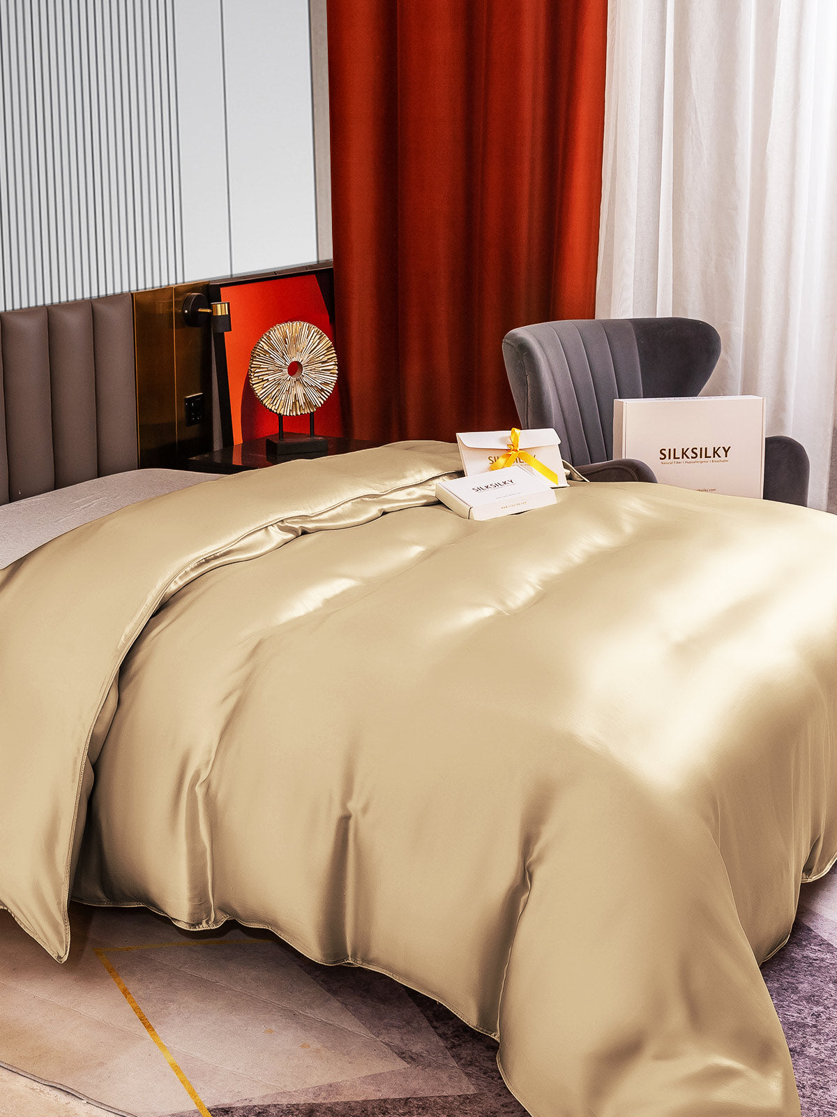 [المياه الخضراء] SilkSilky-SA 22Momme الحرير الخالص Duvet Cover 006