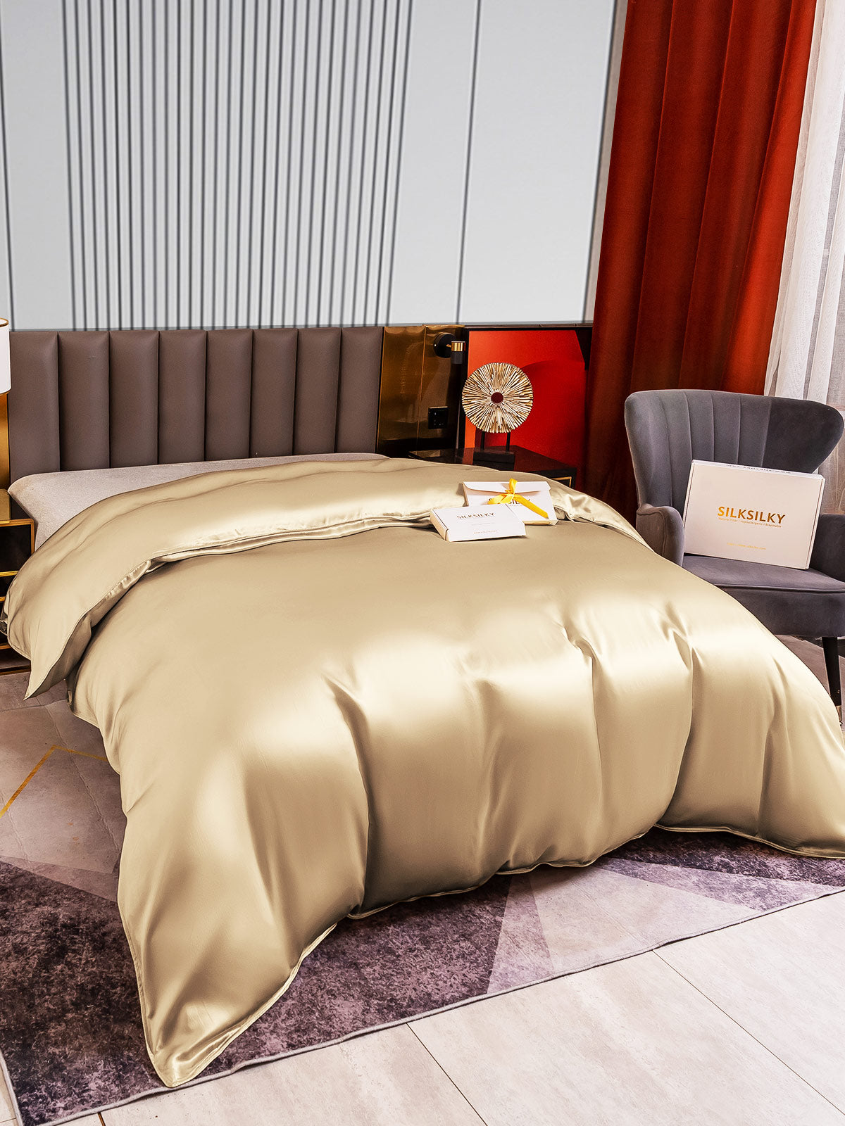 [المياه الخضراء] SilkSilky-SA 22Momme الحرير الخالص Duvet Cover 007